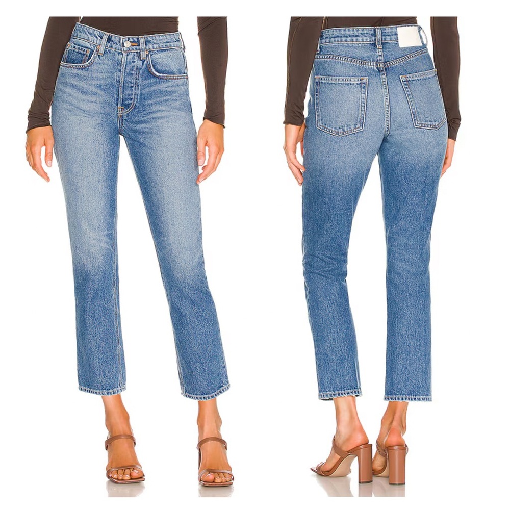 GRLFRND Karolina High Rise Blue Straight Leg Crop Jeans size 27